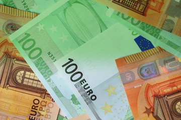 One Hundred and Fifty euro banknotes green color toned close up