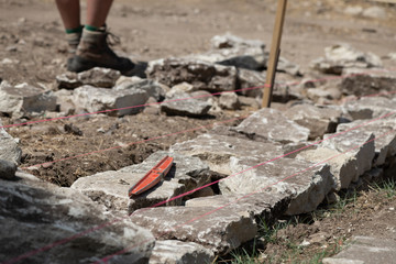 Dry stone wall construction in the south of France