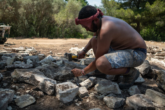 Dry Stone Wall Construction In The South Of France