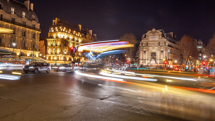 beautiful streets of Paris at night, France