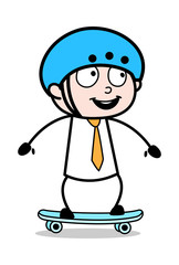 Playing with Skateboard - Office Businessman Employee Cartoon Vector Illustration