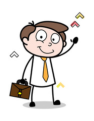 Obraz na płótnie Canvas Waving Hand and Saying Hello - Office Businessman Employee Cartoon Vector Illustration