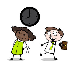 Office Boy Running to Get Some Medicine While Female Employee Having Backache - Office Businessman Employee Cartoon Vector Illustration