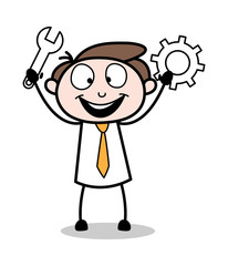 Happy to Give Service - Office Businessman Employee Cartoon Vector Illustration