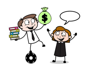 Enjoying the Job Work - Office Businessman Employee Cartoon Vector Illustration