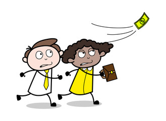 Running to Catch Floating Money - Office Businessman Employee Cartoon Vector Illustration