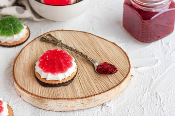 Marshmallow and Marmalade Cookies on light background