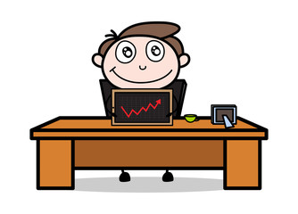 Feeling Happy after See His Profit Graph - Office Businessman Employee Cartoon Vector Illustration