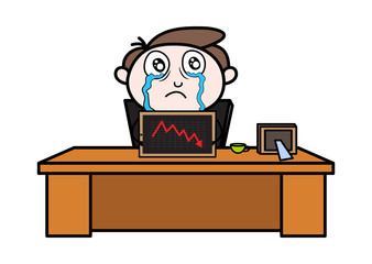 A Businessman Crying After See His Loss Graph - Office Businessman Employee Cartoon Vector Illustration