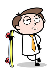Standing with Skateboard - Office Businessman Employee Cartoon Vector Illustration