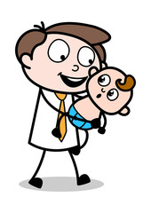 Obraz na płótnie Canvas Holding a Baby and Trying to Talk with baby - Office Businessman Employee Cartoon Vector Illustration