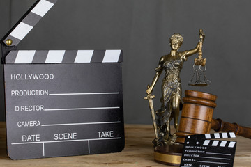 Cinema and Video Laws Symbol Concept , Gavel and Clapperboard