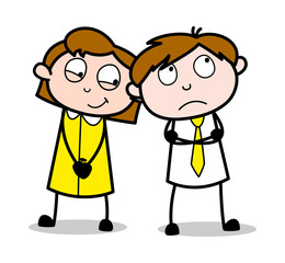 Innocent Couple Face Expressions - Office Salesman Employee Cartoon Vector Illustration