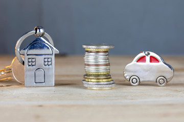 Car , Money Calculator and Money. Savings and Mortgage Concept