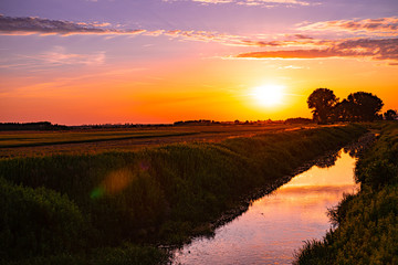 Sunset at the Wirowa river, Roztocze, Lubelskie, Poland.