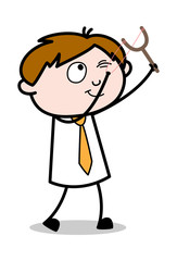 Shooting with Slingshot - Office Salesman Employee Cartoon Vector Illustration