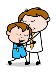 Father Hugs His Son - Office Salesman Employee Cartoon Vector Illustration