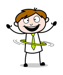 Playing with Hula-Hoop - Office Salesman Employee Cartoon Vector Illustration