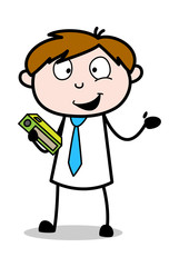 Young Boy Holding a Book in Hand - Office Salesman Employee Cartoon Vector Illustration