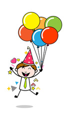 Celebrating Birthday Party - Office Salesman Employee Cartoon Vector Illustration