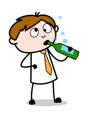 Drunk Man with Wine Bottle - Office Salesman Employee Cartoon Vector Illustration