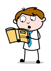 Obraz na płótnie Canvas Student Reading a Book - Office Salesman Employee Cartoon Vector Illustration