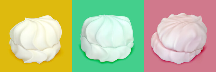 Realistic marshmallows on a colored background.