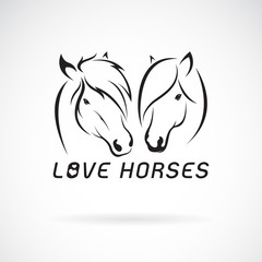 Vector of two horses head design on white background., Wild Animals. Horse logo or icon. Expression of love. Easy editable layered vector illustration.