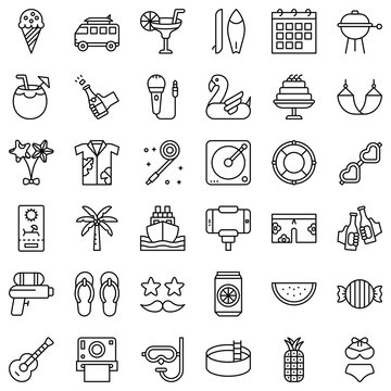 Summer party related vector icon set, line design