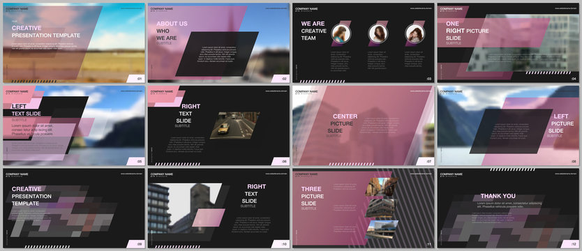 Minimal presentations design, portfolio vector templates with colorful gradient geometric background. Pink design. Multipurpose template for presentation slide, flyer leaflet, brochure cover, report