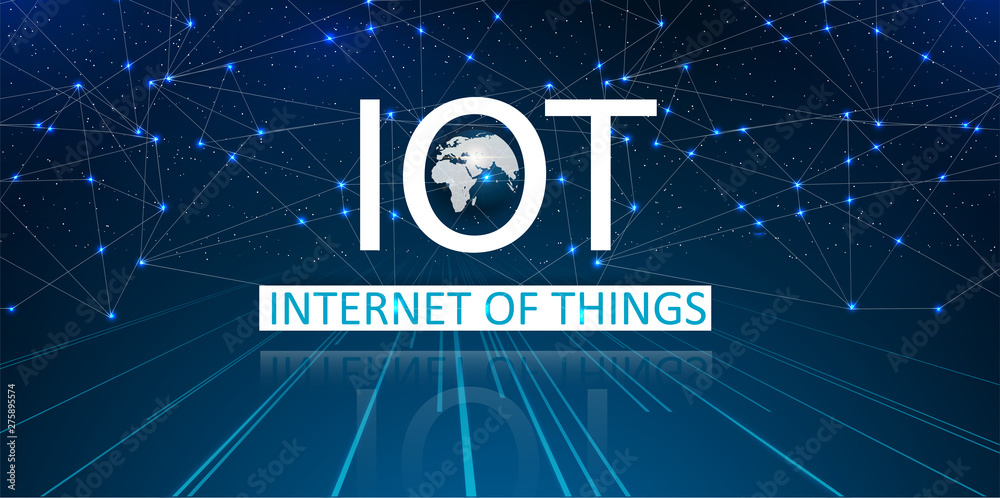 Poster internet of things (iot) and networking concept for connected devices. spider web of network connect