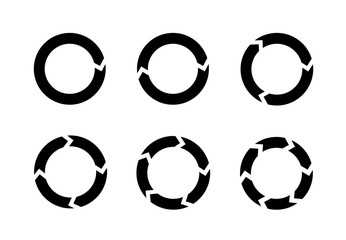 Black arrows in circular motion. Arrow combinations. Rotation arrows. Circle arrow icon. Recycling flat design style vector icons set. Recycle icon vector illustration isolated on white background