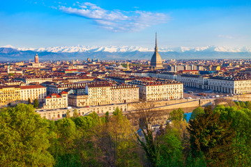 Turin city aerial vew, northern Italy