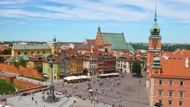 City break in Warsaw, Poland, Castle Square in the Old Town, view from above.