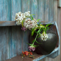 carnations in the round metal vase