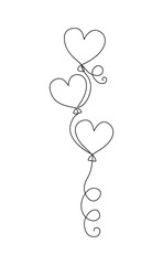 One line drawing balloons sketch isolated on white background. Ballons in the form of hearts.