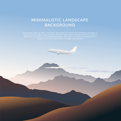Minimalistic vector landscape background with the plane