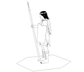 Fototapeta premium warrior character, contour visualization, 3D illustration, sketch, outline