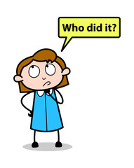Thinking - Retro Office Girl Employee Cartoon Vector Illustration