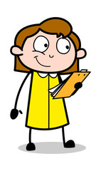 Reading Terms - Retro Office Girl Employee Cartoon Vector Illustration