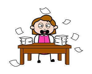 Frustrated Office Employee - Retro Office Girl Employee Cartoon Vector Illustration