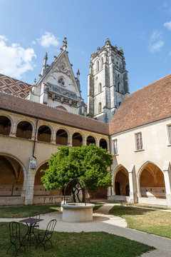 BOURG-EN-BRESSE / FRANCE - JULY 2015: Cloister of the Royal Monastery of Brou, in Bourg-en-Bresse town, France