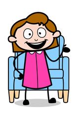 Presenting - Retro Office Girl Employee Cartoon Vector Illustration