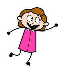 Jumping - Retro Office Girl Employee Cartoon Vector Illustration