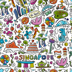 Travel to Singapore. Seamless pattern for your design