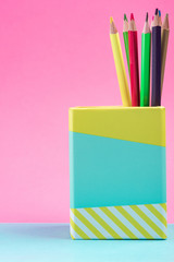 Back to School Concept, Colorful Pastel Supplies , Copy Space