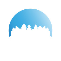 building, city skyline in blue circle 