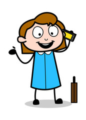 Discussion with Customer - Retro Office Girl Employee Cartoon Vector Illustration