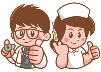 Vector illustration of Cartoon Doctor and Nurse
