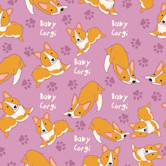 Set of Puppies isolated on pastel background : Seamless Pattern : Vector Illustration
